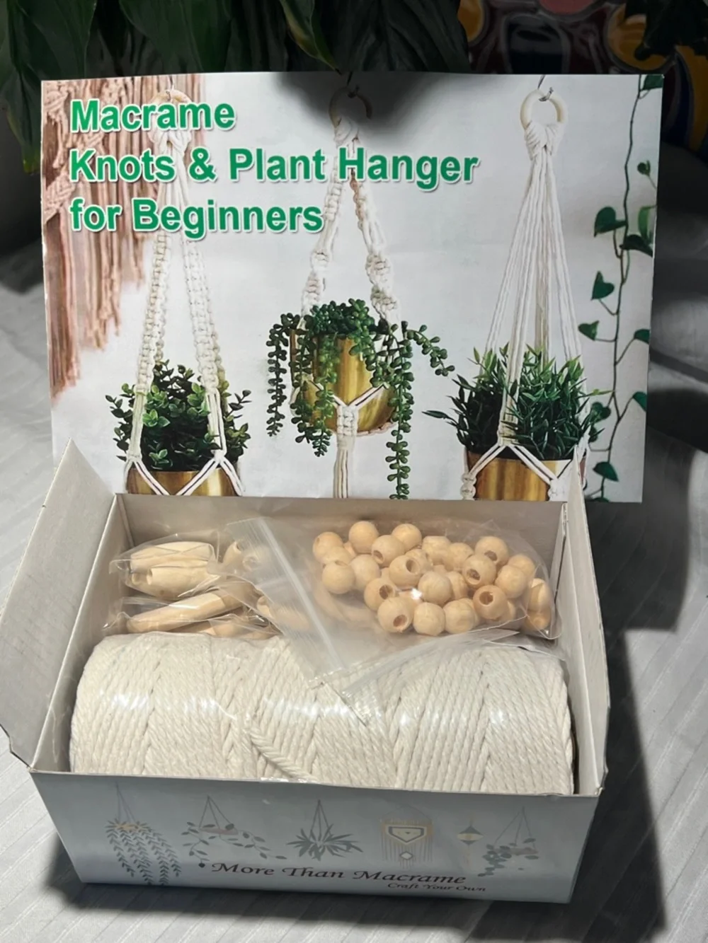 Macrame Knots & Plant Hanger Kit - Natural Cotton Rope & Wood Beads - Picture 12 of 16